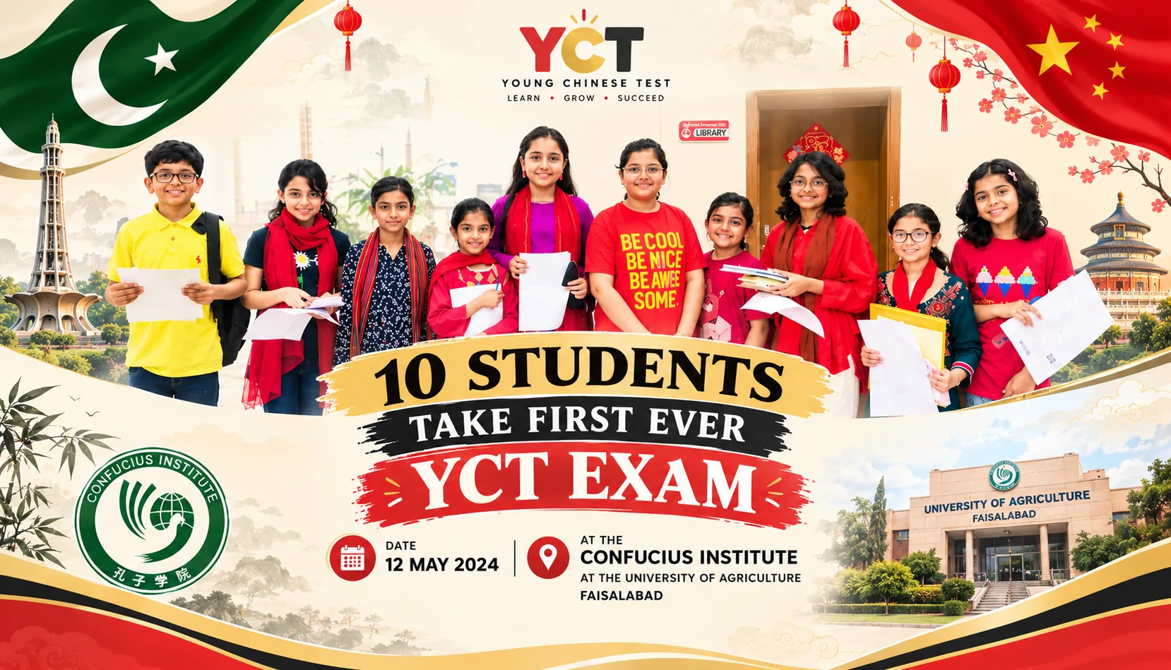 10 Pakistani Students Take First Ever YCT Exam & Achieve 100% Result in Pakistan at UAF